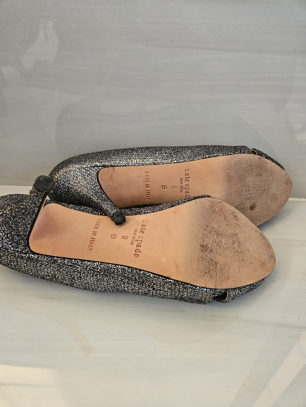 Kate Spade Silver Sparkle Glitter Peep Toe Heels Size 9 - Picture 9 of 9